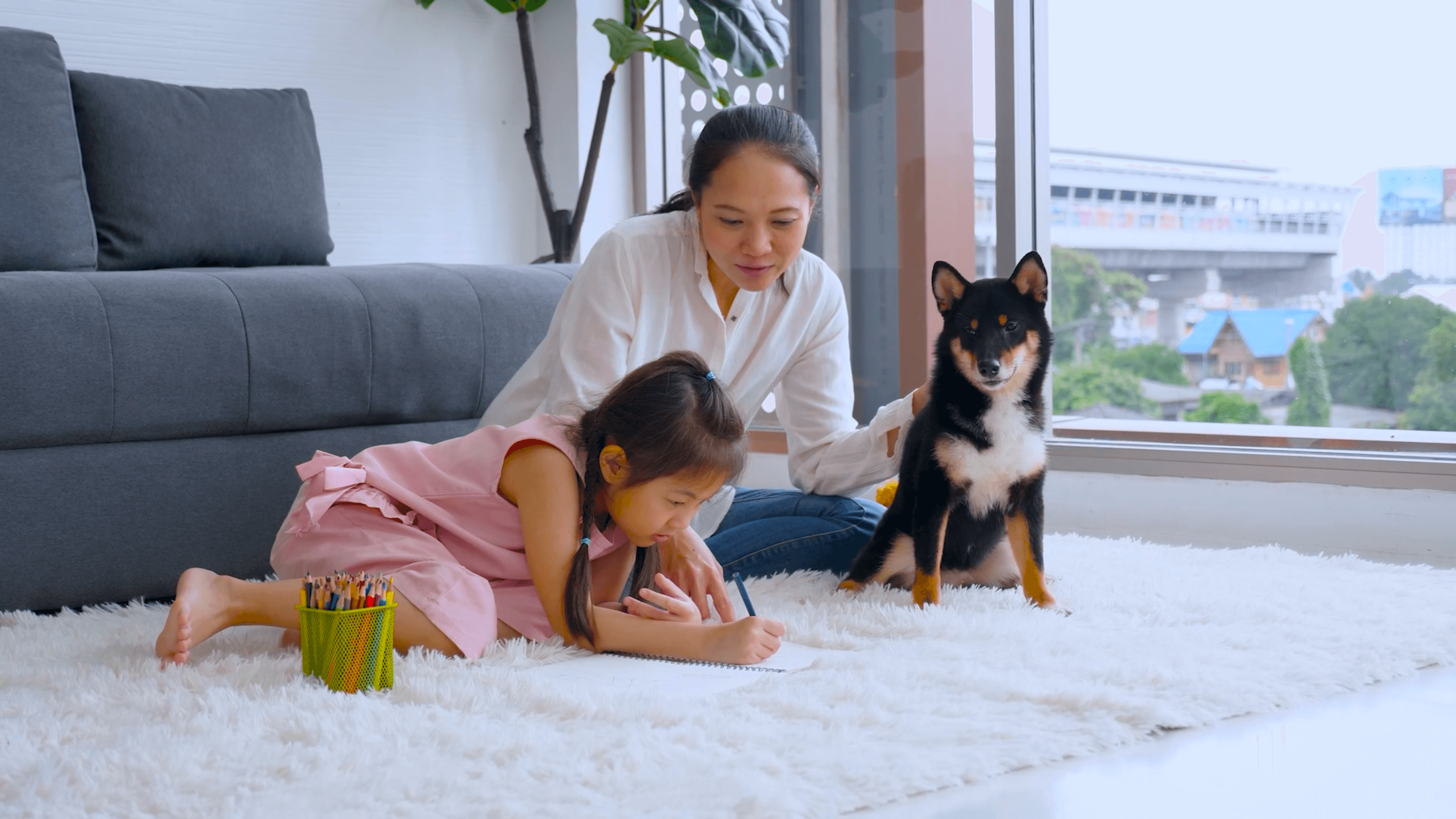Family with Pet Dog
