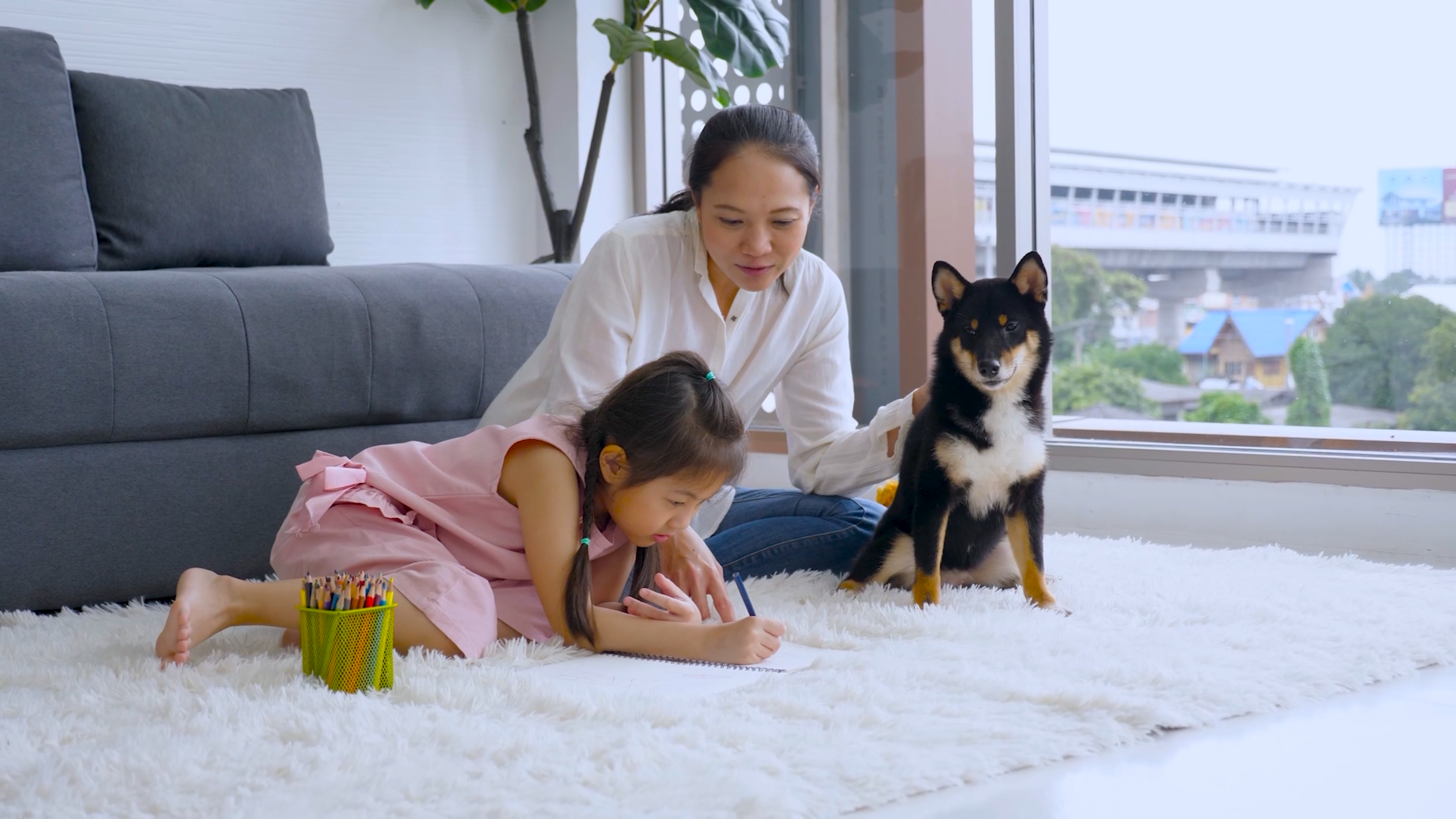 Family with Pet Dog